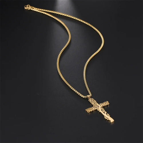 Tree of Life Pendant Necklace Cross gold