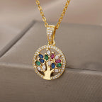 Collar Árbol de la Vida Colgante Mujer Piedras oro