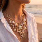 Collier avec grand pendentif coquillages et étoiles de mer
