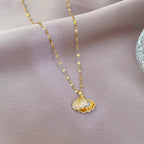 Shell Pendant Necklace Scallop Shell Rhinestones and Pearl