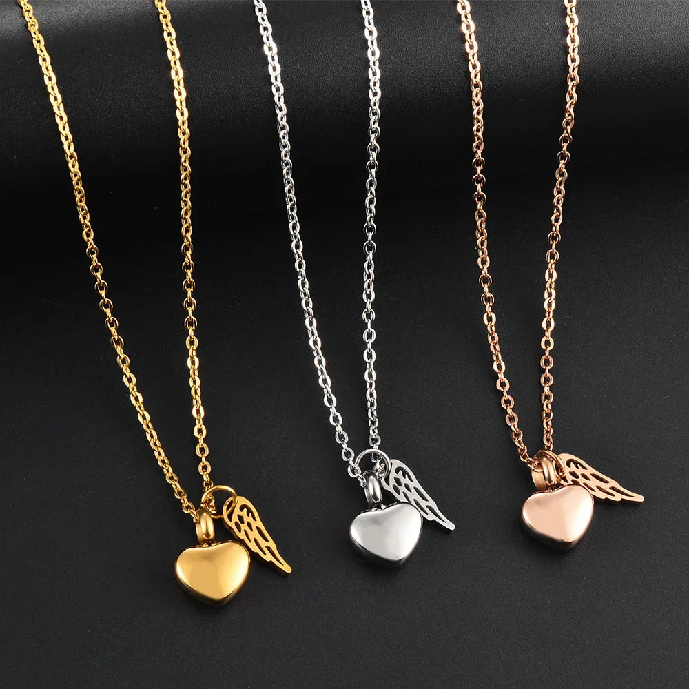 Collar con urna para cenizas colgante de alas de ángel