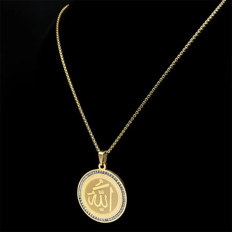 Collier avec pendentif amulette Allah arabe islam musulman or