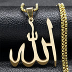 Collier avec pendentif Allah arabe islam musulman or 60 cm