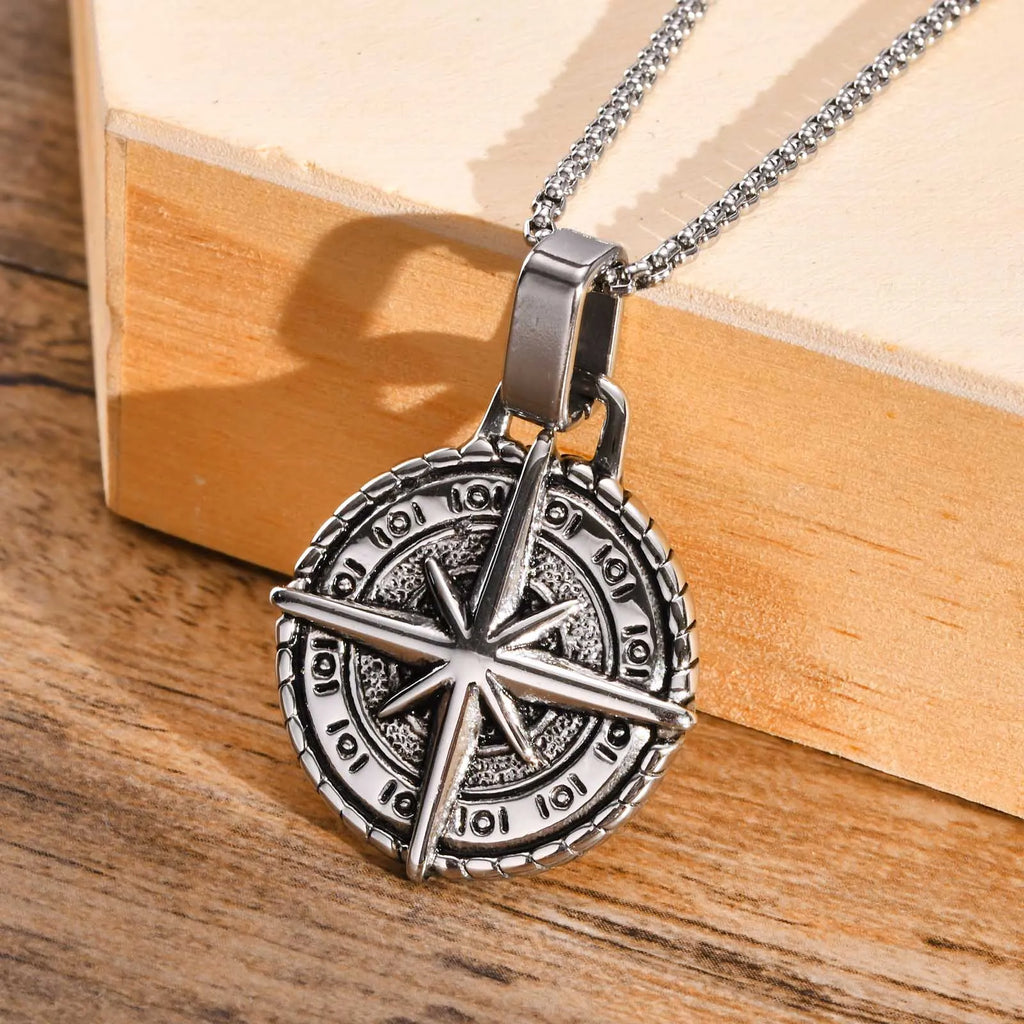 Collier avec Pendentif Boussole Rose des Vents pour Homme argent
