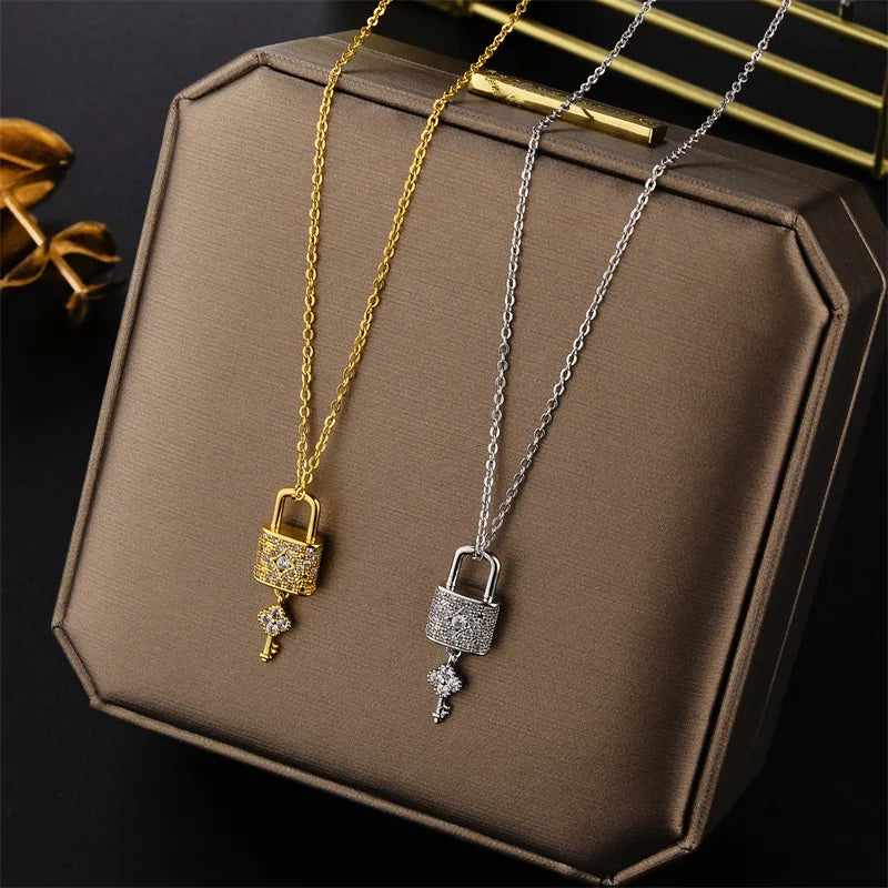 Necklace with key and lock pendant
