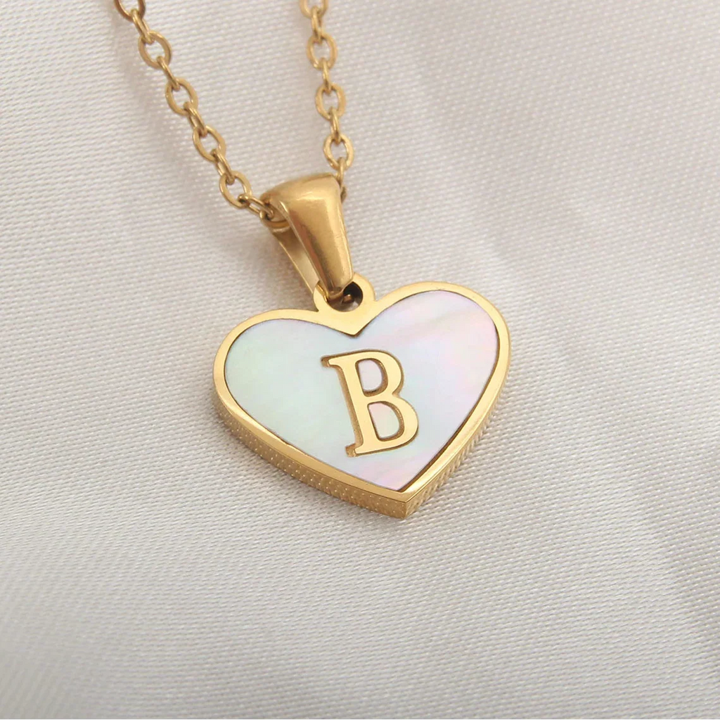 Necklace with white heart initial letter pendant