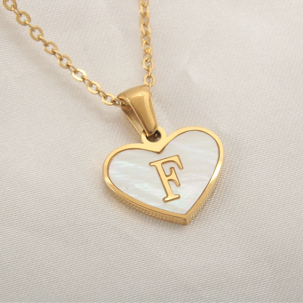 Necklace with white heart initial letter pendant