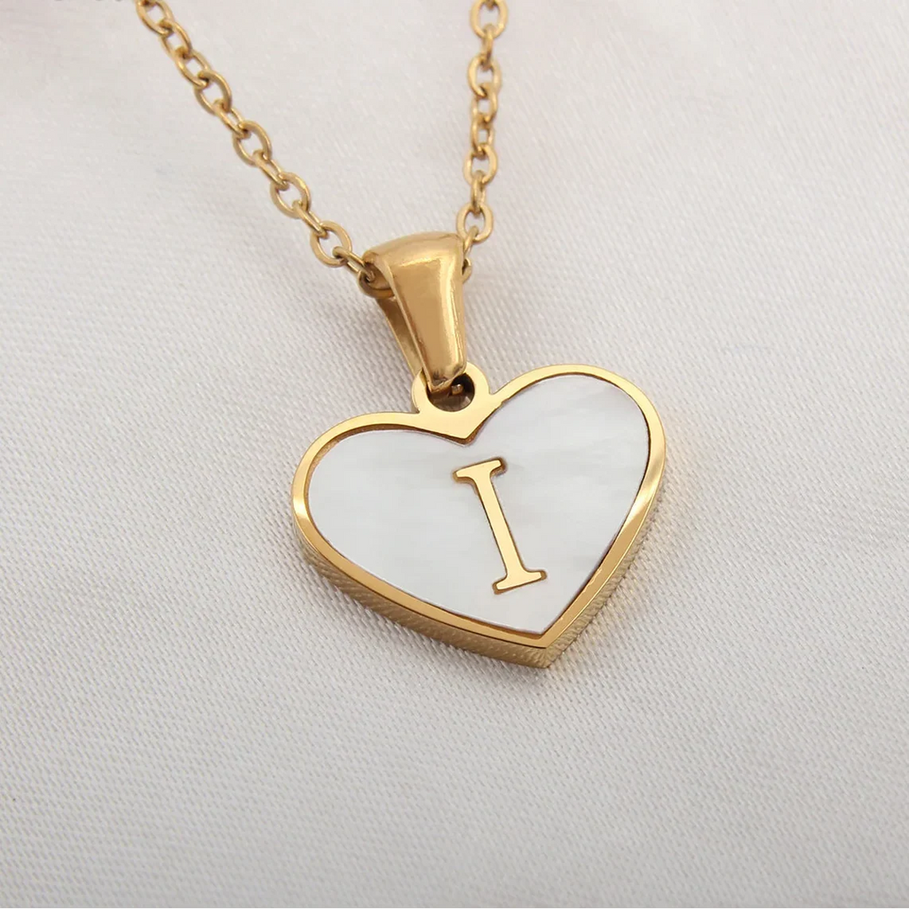 Necklace with white heart initial letter pendant