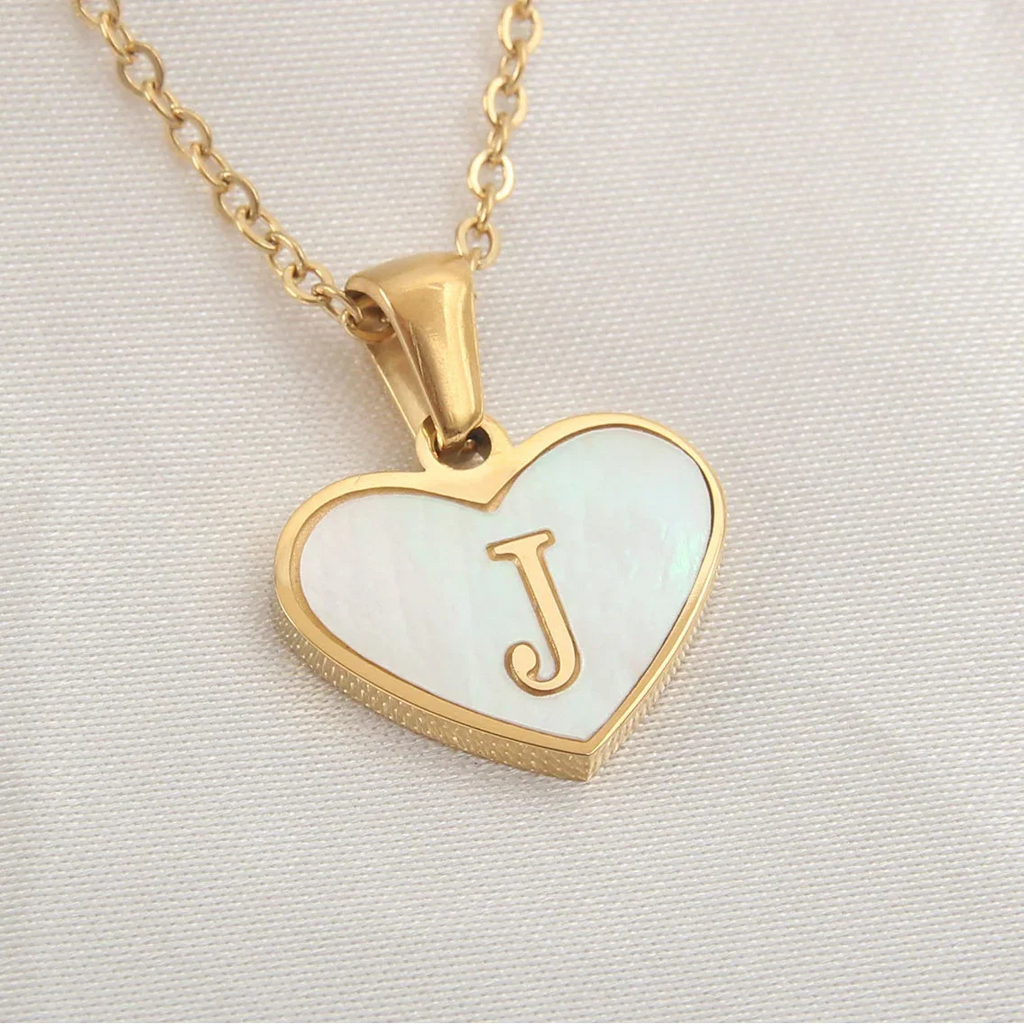 Necklace with white heart initial letter pendant