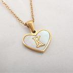 Necklace with white heart initial letter pendant