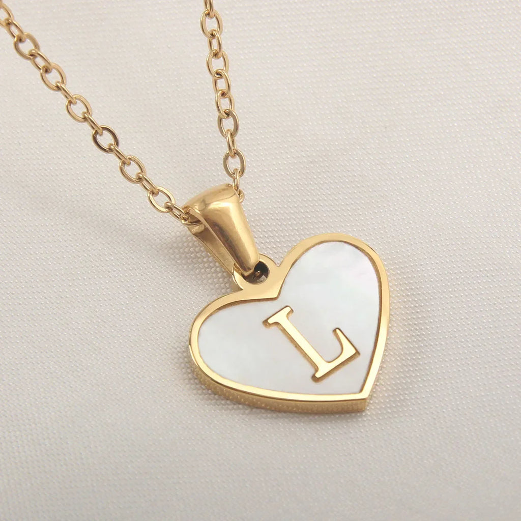 Necklace with white heart initial letter pendant