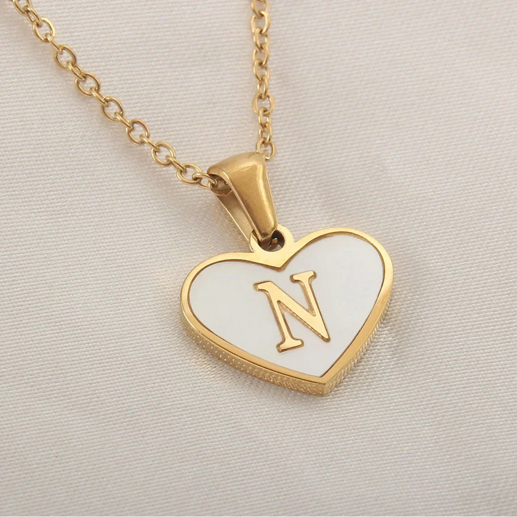 Necklace with white heart initial letter pendant