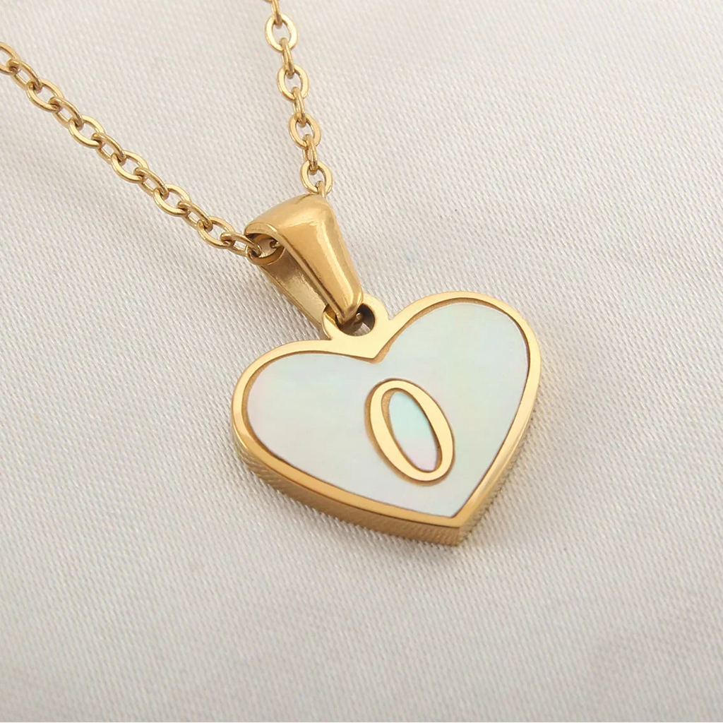 Necklace with white heart initial letter pendant
