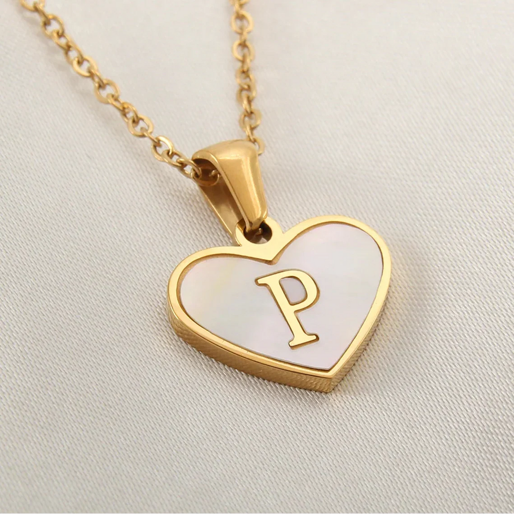 Necklace with white heart initial letter pendant