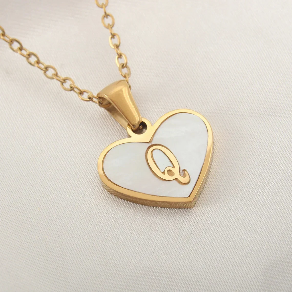 Necklace with white heart initial letter pendant