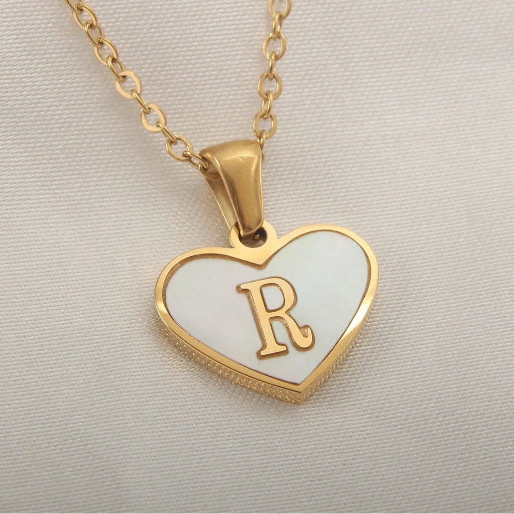 Necklace with white heart initial letter pendant