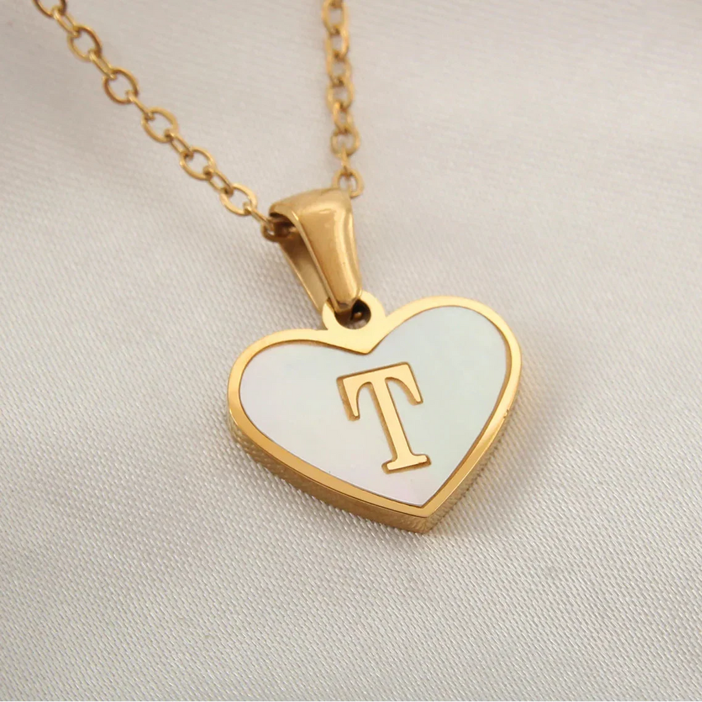 Necklace with white heart initial letter pendant