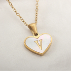 Necklace with white heart initial letter pendant