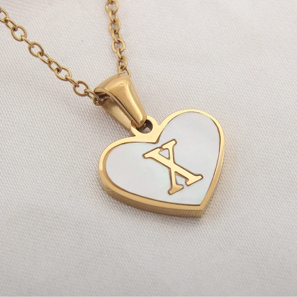 Necklace with white heart initial letter pendant