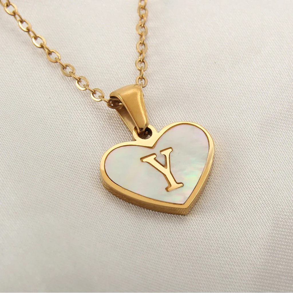 Necklace with white heart initial letter pendant