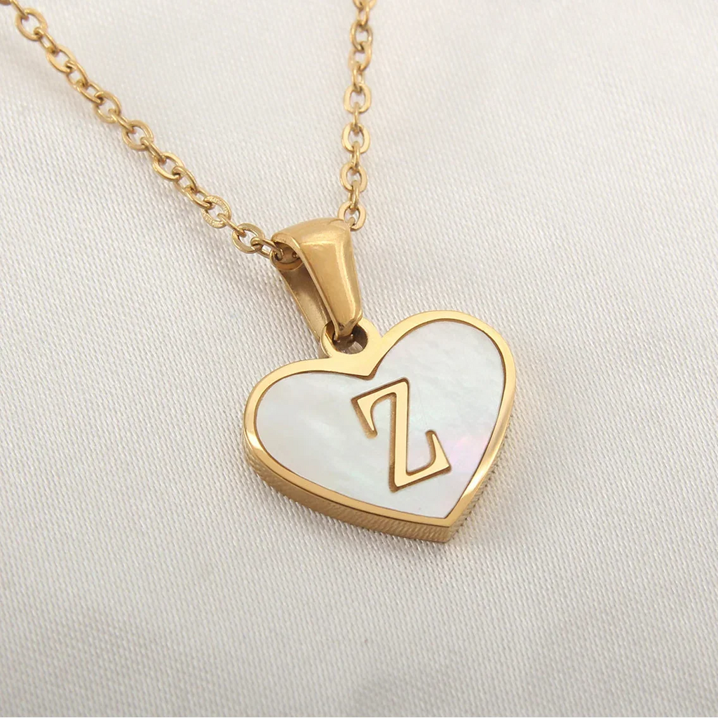 Necklace with white heart initial letter pendant