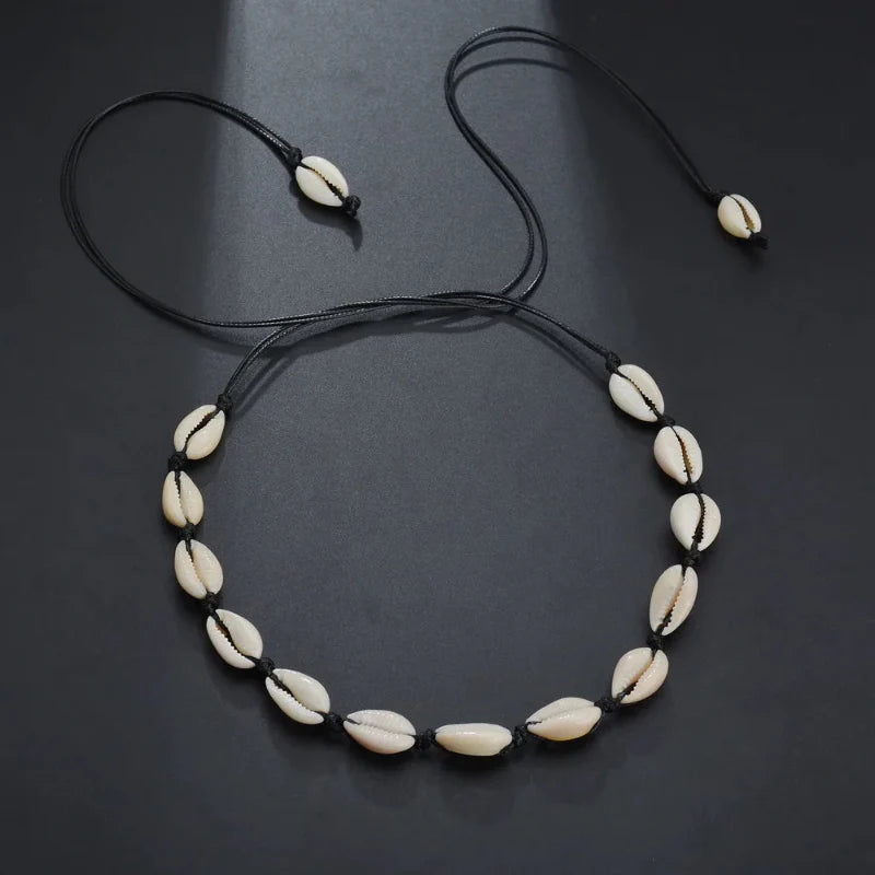 Necklace with Black Cowrie Shell Pendant