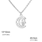 Collier avec pendentif islamique croissant de lune et main de Fatma arabe argent