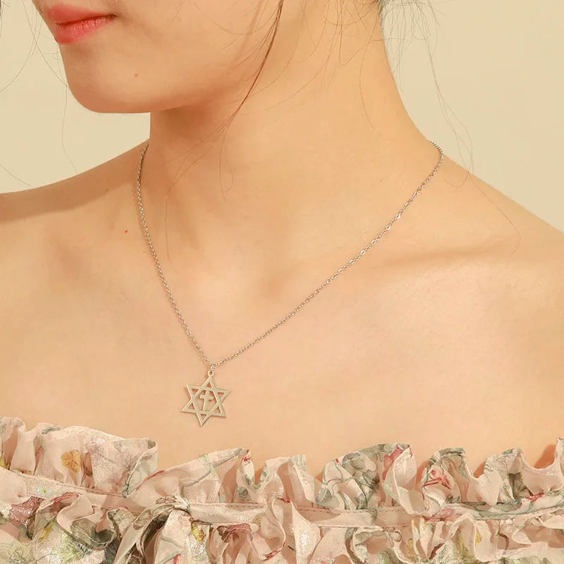 Collar con Colgante de Cruz y Estrella de David, símbolos judíos ortodoxos 