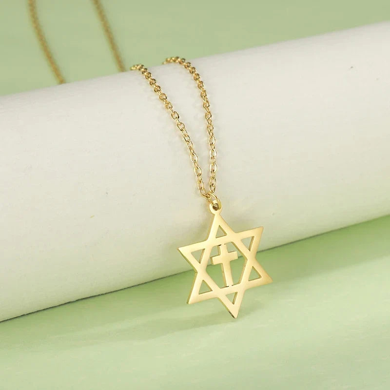 Collar con Colgante de Cruz y Estrella de David, símbolos judíos ortodoxos 