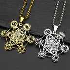 Collier avec Pendentif Cube de Métatron or