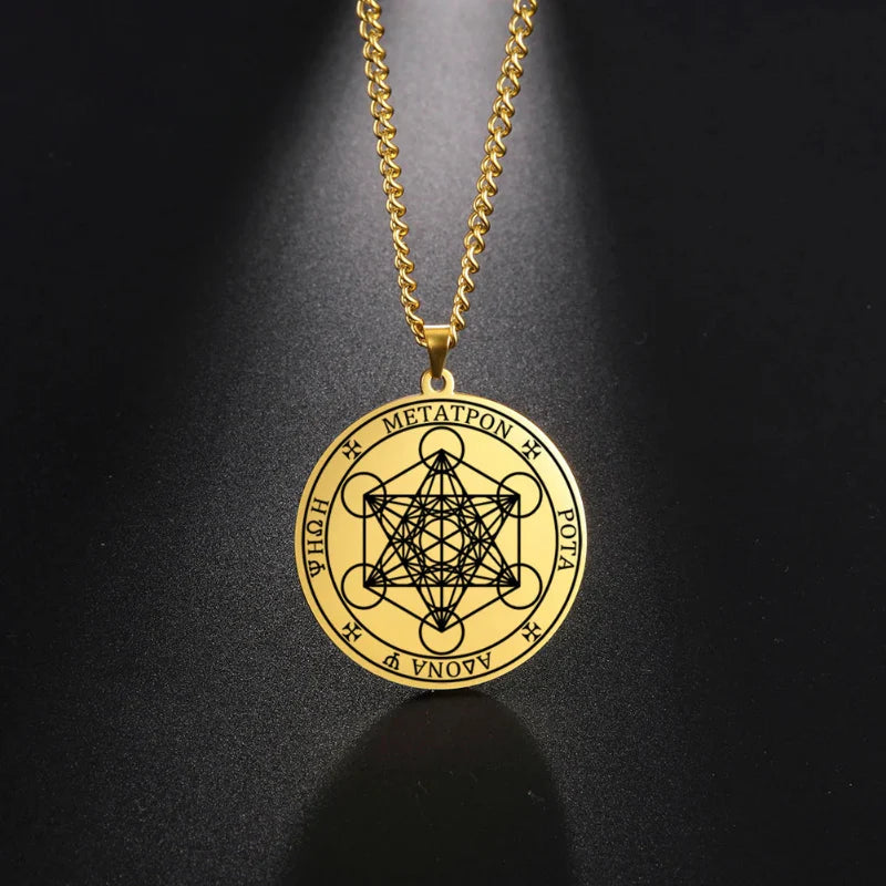 Collier avec Pendentif Cube Métatron or