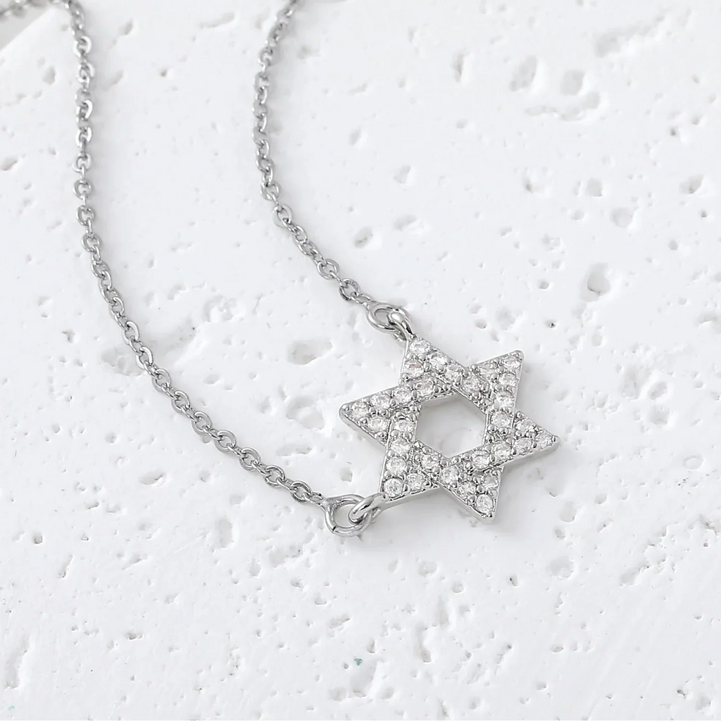 Necklace with a rhinestone Star of David pendant, a Jewish symbol 