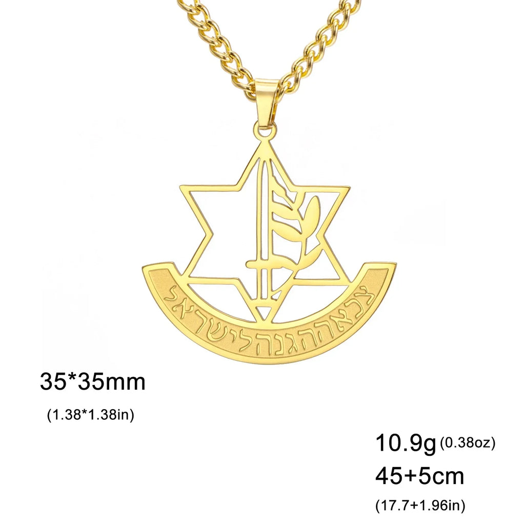Collier avec pendentif de l'étoile de David et fleur de lis symbolique juive or