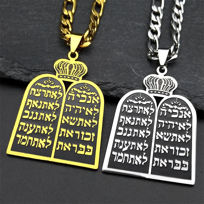 Collier avec pendentif de prières juives les 10 commandements de la Torah or