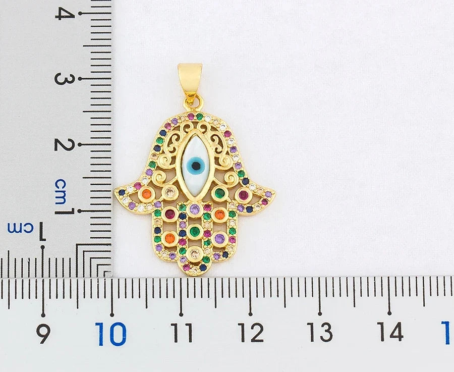 Collier avec pendentif de protection contre le mauvais œil et main de Fatma multicolore