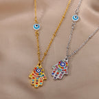 Collar Árabe con Colgante de Protección Multicolor Mano de Fátima