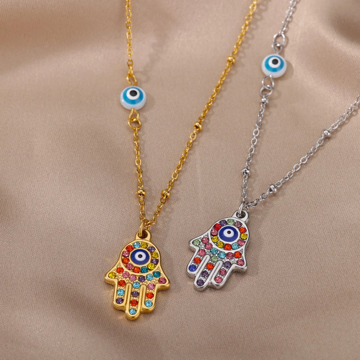 Collar Árabe con Colgante de Protección Multicolor Mano de Fátima