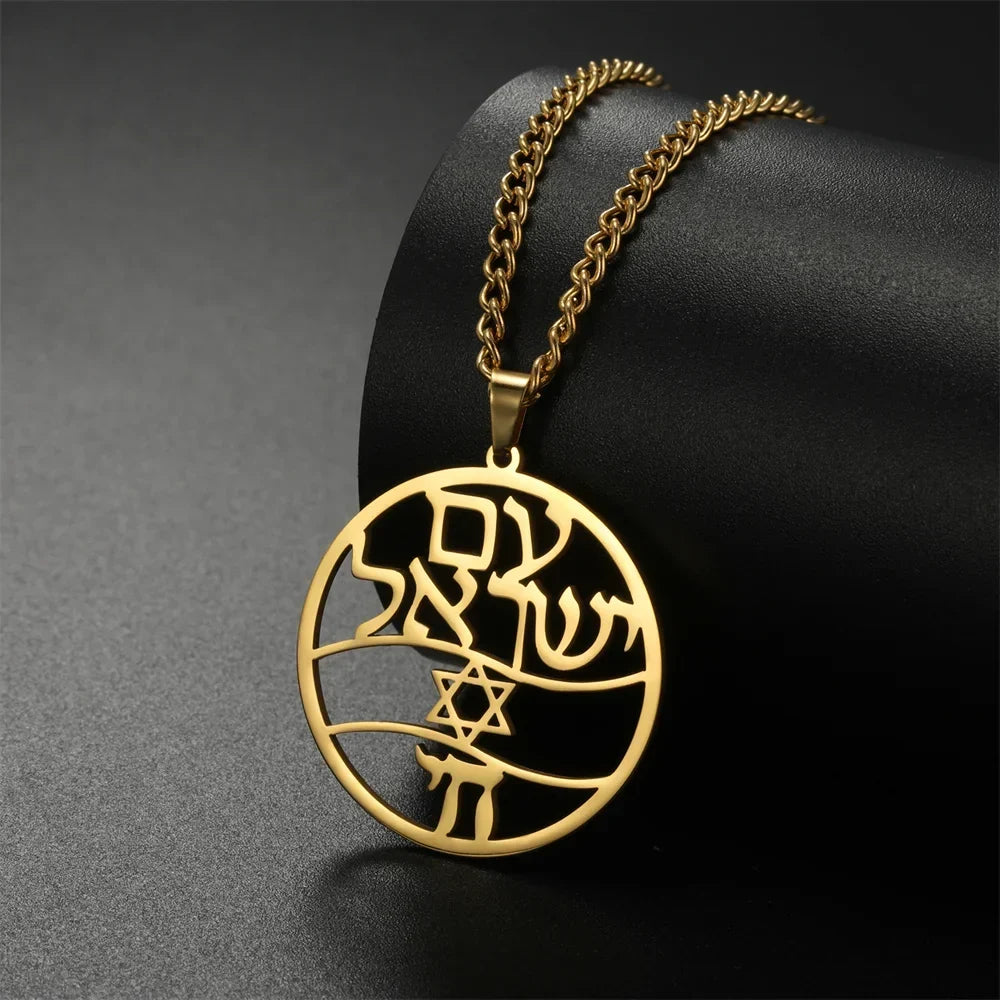Collar con Colgante de letras hebreas, Chai y Estrella de Davis - símbolos judíos 