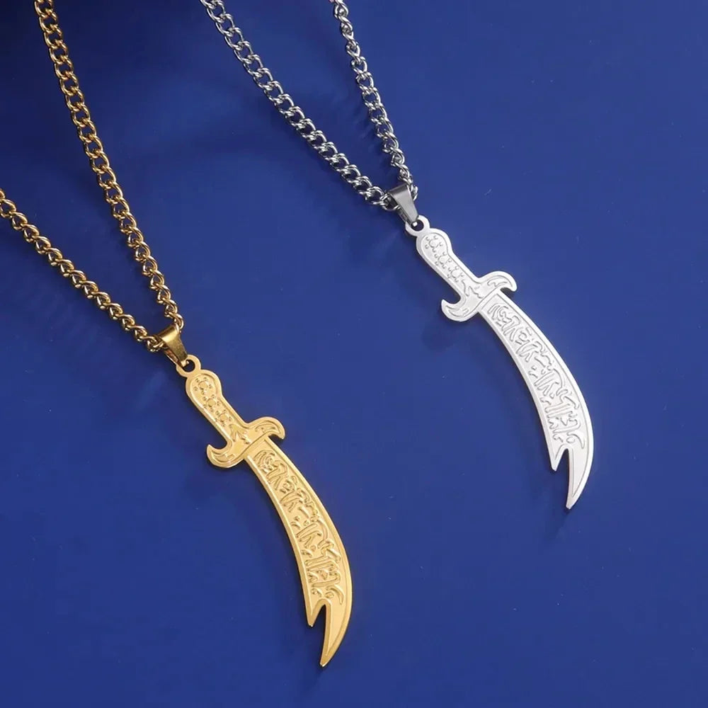 Collier avec pendentif épée d'Ali Zulfikar arabe islam musulman or