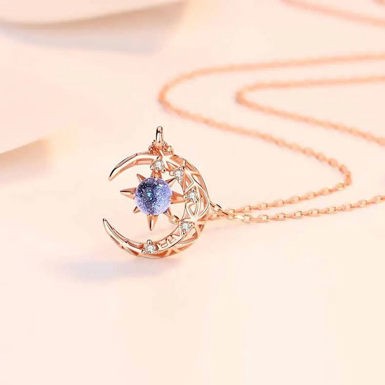 Necklace with Moonstone and Zircon Star Pendant for Women gold