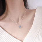 Necklace with Moonstone and Zircon Star Pendant for Women silver