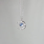 Necklace with Moonstone and Zircon Star Pendant for Women silver