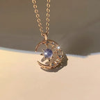 Necklace with Moonstone and Zircon Star Pendant for Women gold