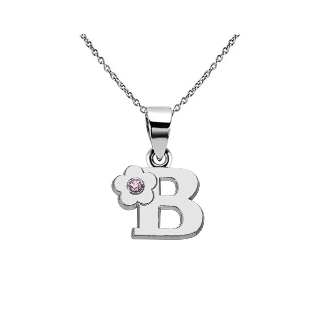 Necklace with flower pendant and initial letter
