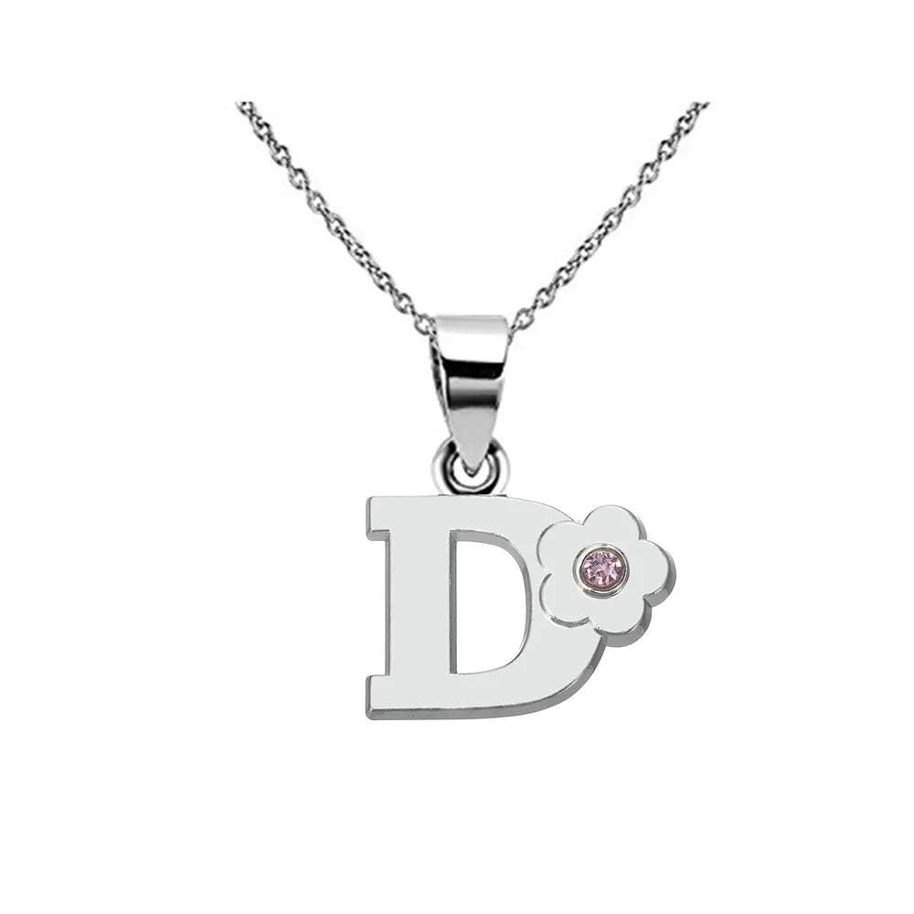 Necklace with flower pendant and initial letter