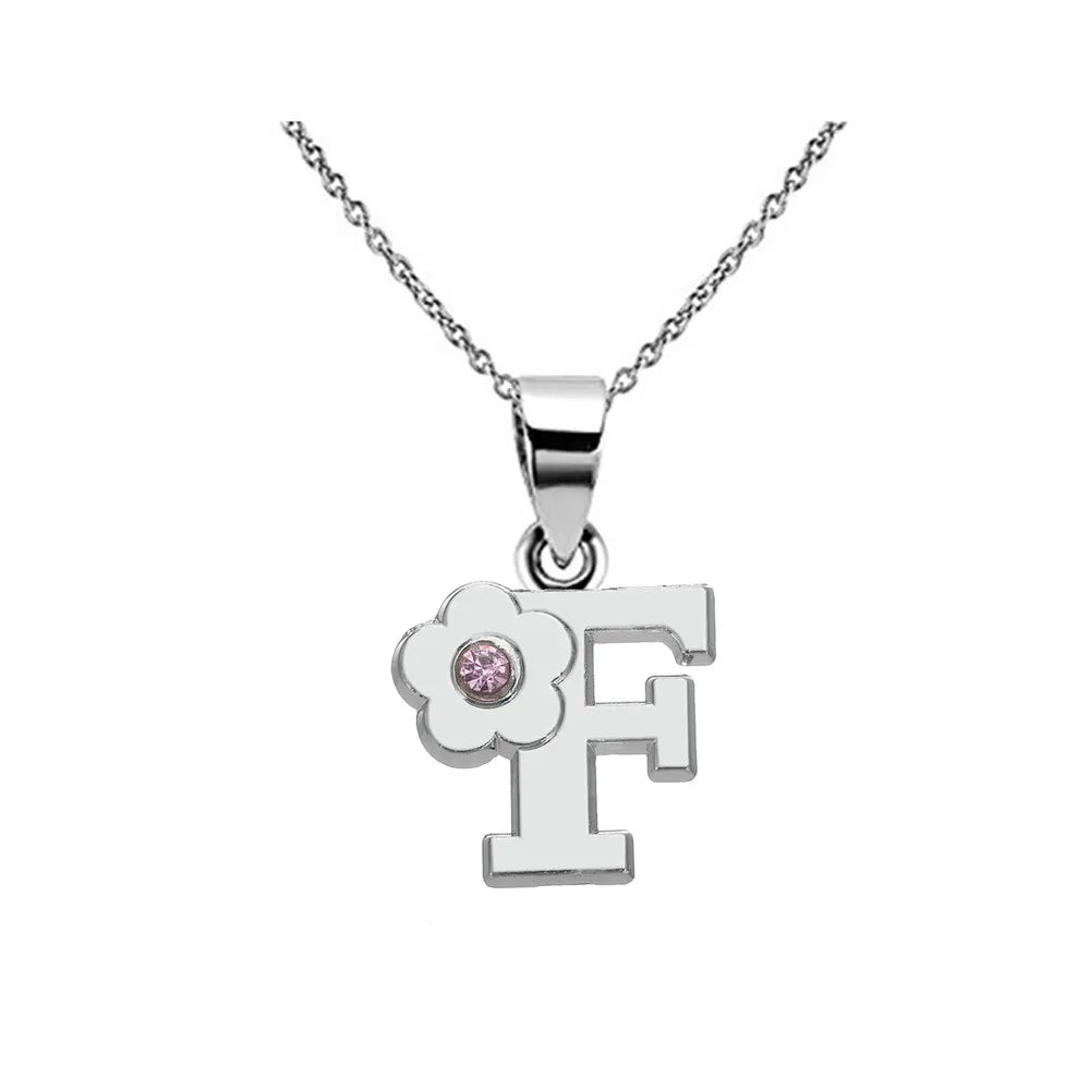 Necklace with flower pendant and initial letter