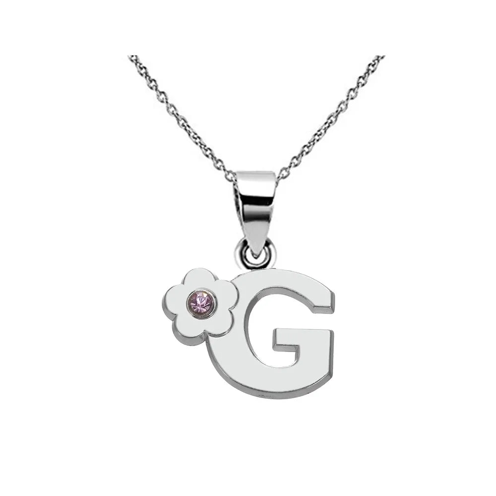 Necklace with flower pendant and initial letter