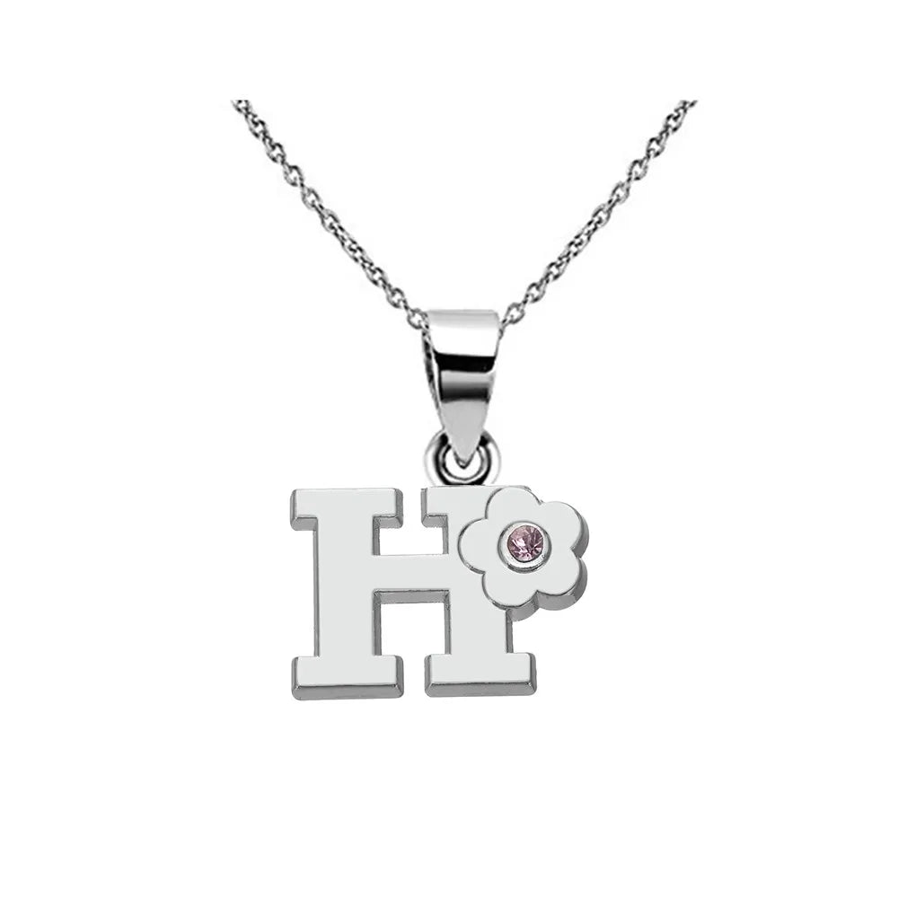 Necklace with flower pendant and initial letter