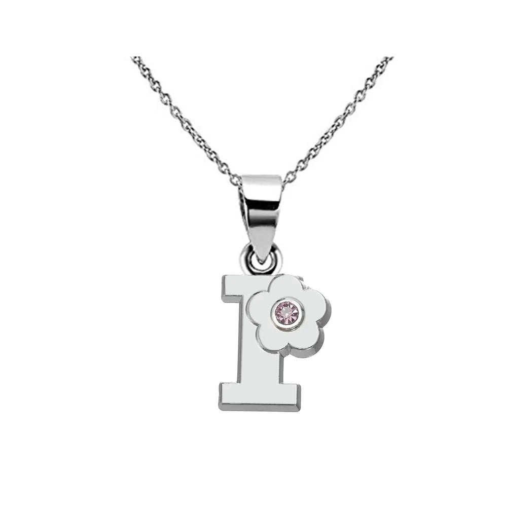 Necklace with flower pendant and initial letter