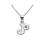 Necklace with flower pendant and initial letter